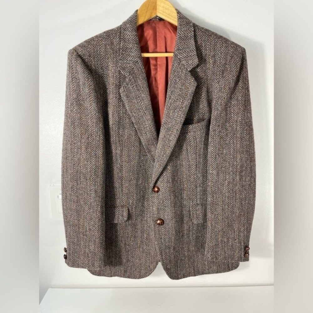 Harris Tweed Wool Blazer Mens Size 42 Sport Coat Vintage Scotland Jacket